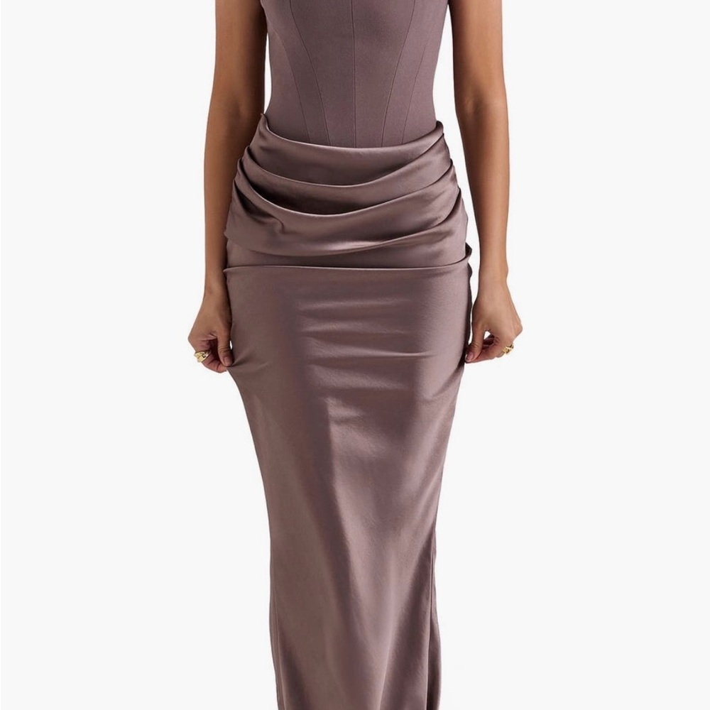 House of CB. SMOKE STRAPLESS CORSET MAXI DRESS